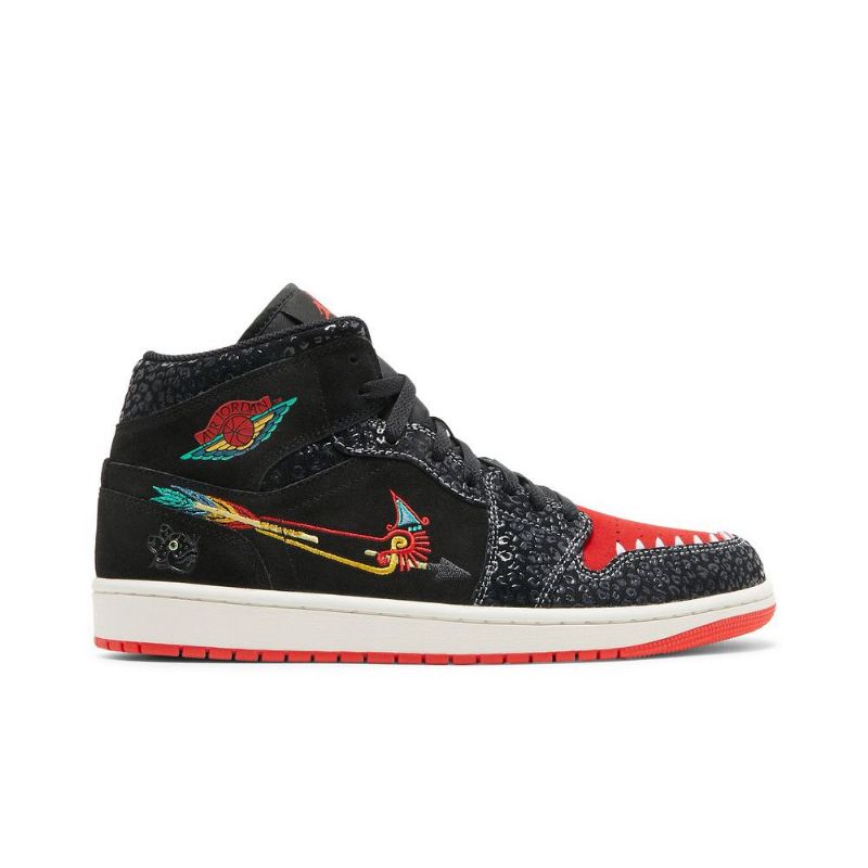 Air Jordan 1 Mid Se Svart Rød Grønt Gull Herresko