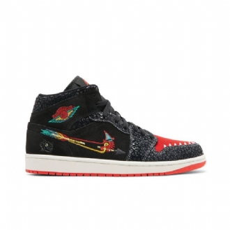 Air Jordan 1 Mid Se Svart Rød Grønt Gull Herresko