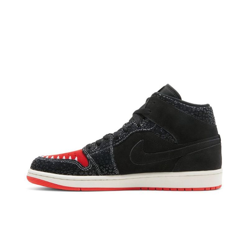 Air Jordan 1 Mid Se Svart Rød Grønt Gull Herresko
