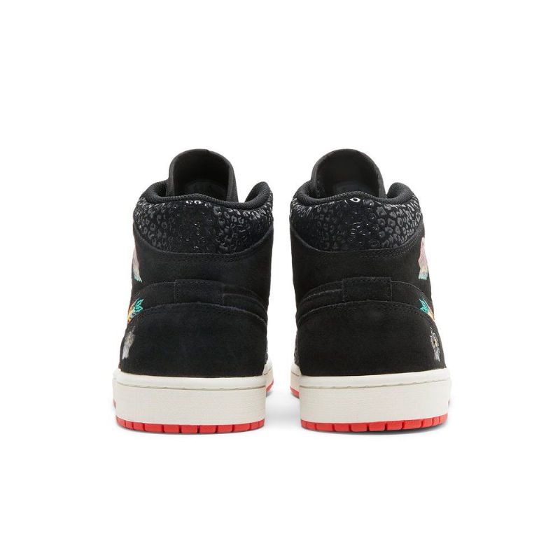 Air Jordan 1 Mid Se Svart Rød Grønt Gull Herresko
