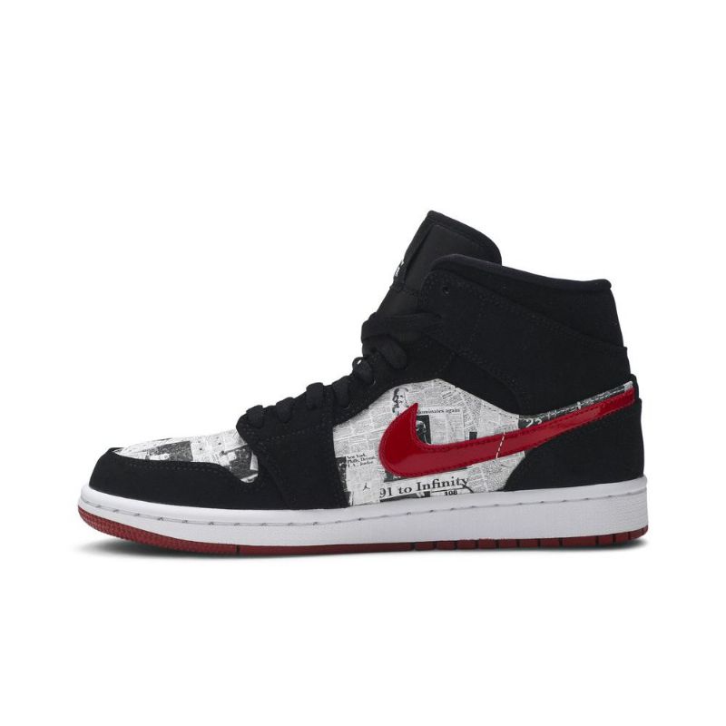 Air Jordan 1 Mid Se Svart Rød Hvit Herresko