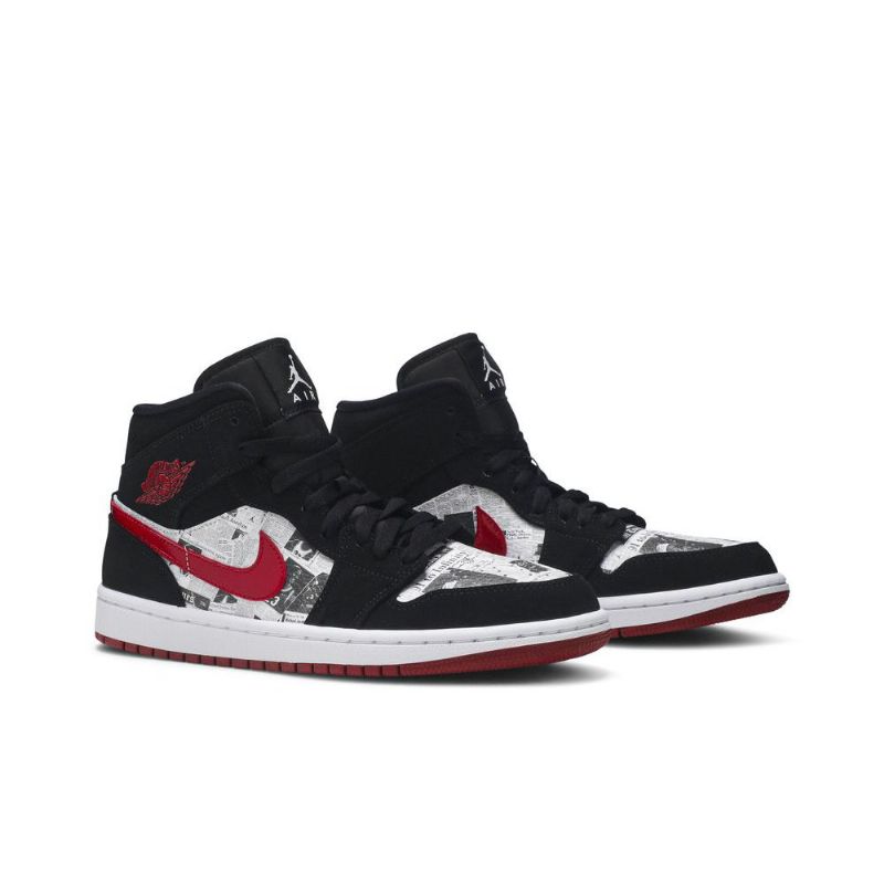 Air Jordan 1 Mid Se Svart Rød Hvit Herresko