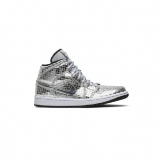 Air Jordan 1 Mid Sølv Hvit Damesko