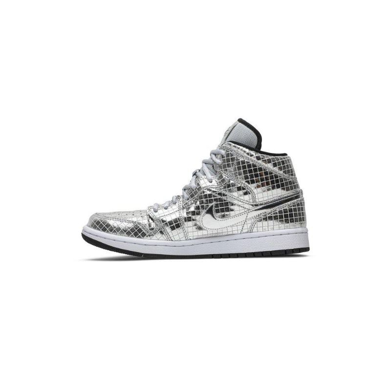 Air Jordan 1 Mid Sølv Hvit Damesko