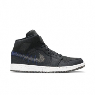 Air Jordan 1 Mid Svart Blå Hvit Herresko
