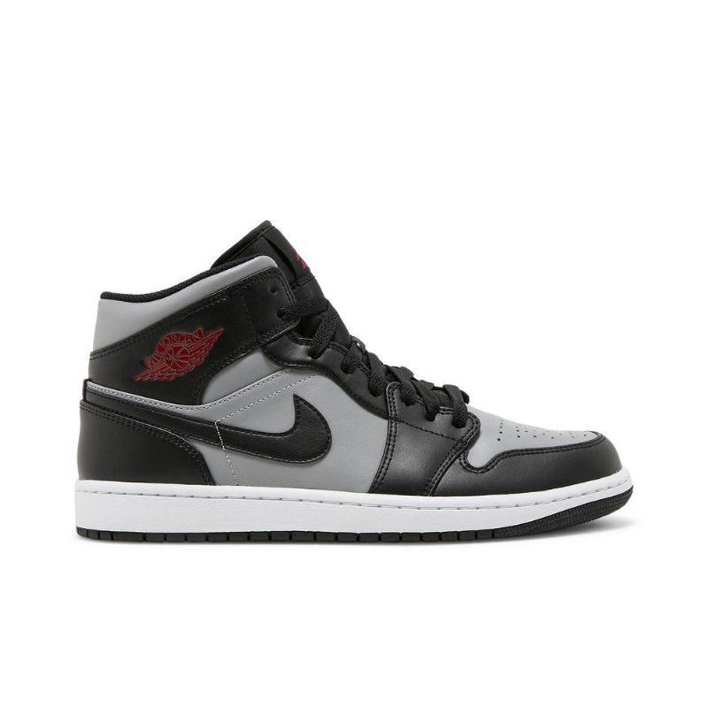 Air Jordan 1 Mid Svart Grå Rød Hvit Herresko