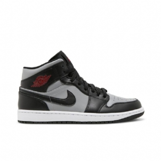 Air Jordan 1 Mid Svart Grå Rød Hvit Herresko