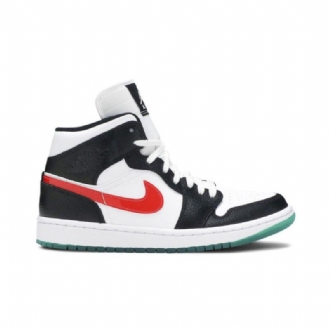 Air Jordan 1 Mid Svart Hvit Rød Grønn Damesko
