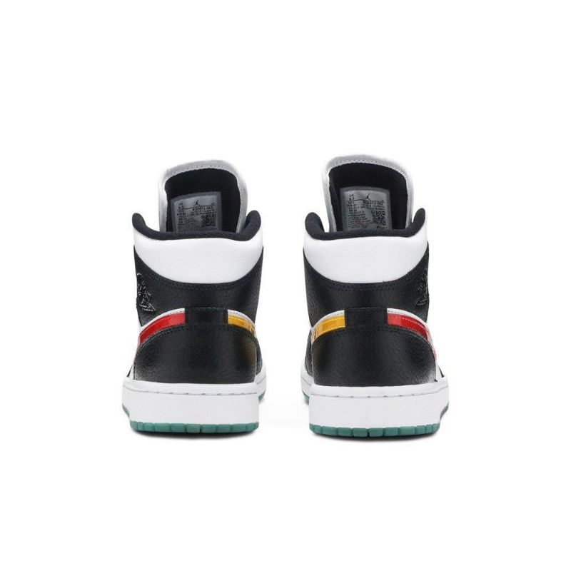 Air Jordan 1 Mid Svart Hvit Rød Grønn Damesko