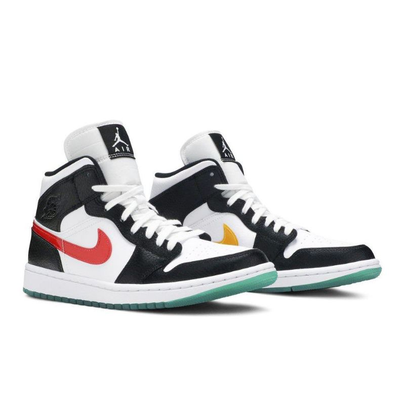 Air Jordan 1 Mid Svart Hvit Rød Grønn Damesko