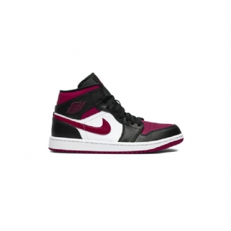 Air Jordan 1 Mid Svart Hvit Rød Herresko