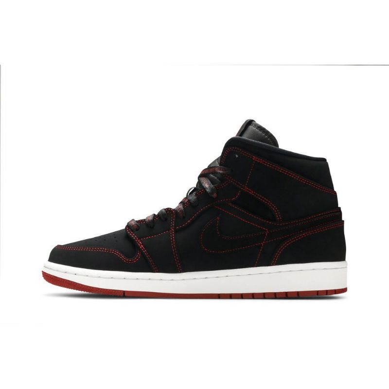 Air Jordan 1 Mid Svart Hvit Rød Herresko