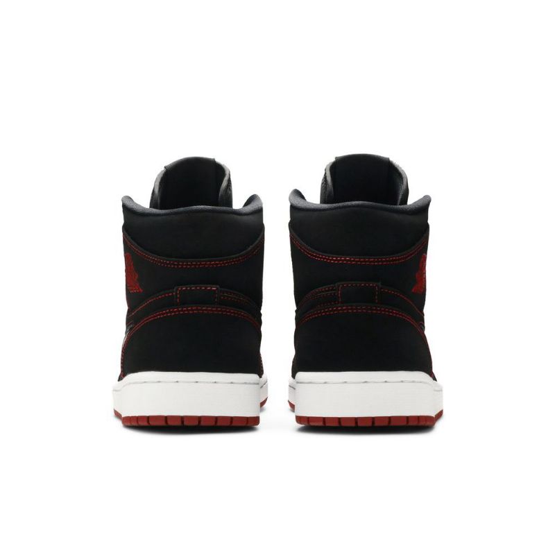 Air Jordan 1 Mid Svart Hvit Rød Herresko