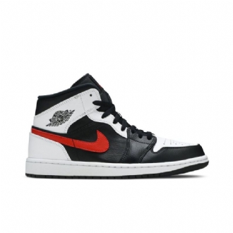 Air Jordan 1 Mid Svart Hvit Rød Herresko