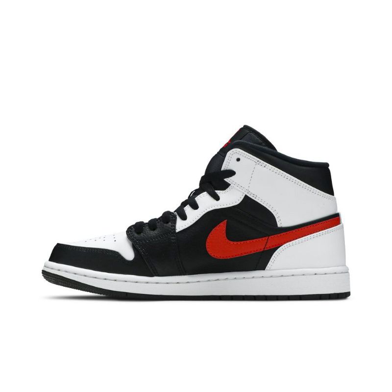 Air Jordan 1 Mid Svart Hvit Rød Herresko