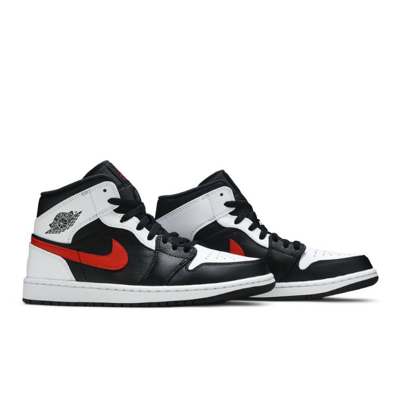 Air Jordan 1 Mid Svart Hvit Rød Herresko