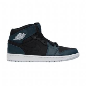 Air Jordan 1 Mid Svart Mørke Blå Hvit Herresko
