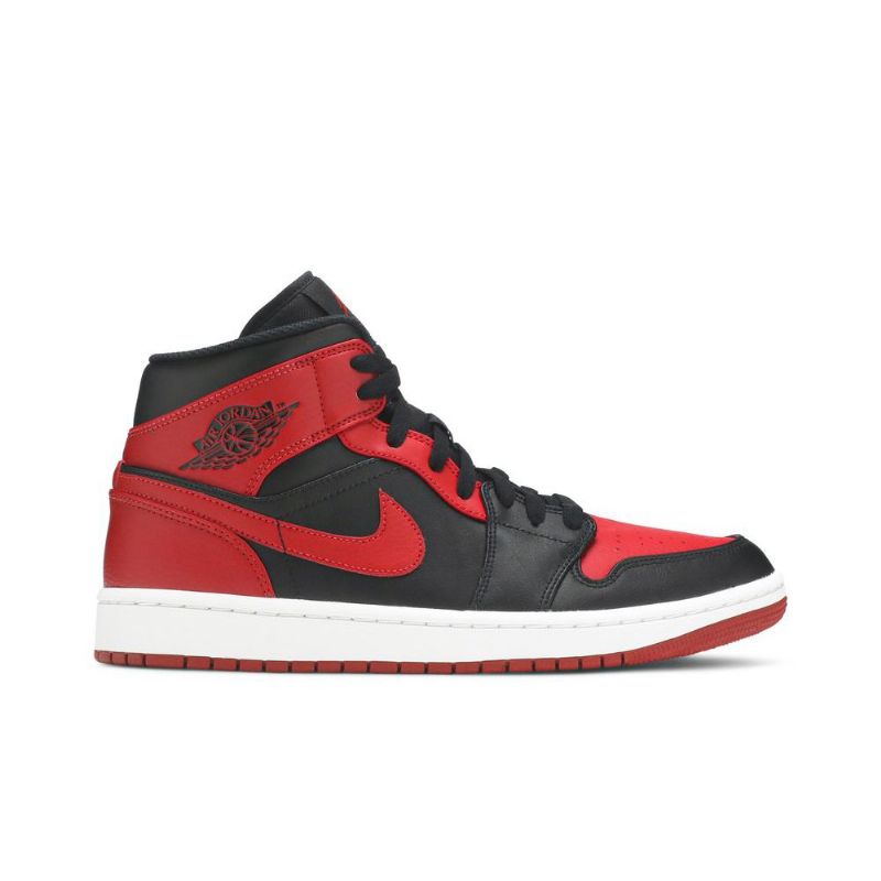 Air Jordan 1 Mid Svart Rød Hvit Herresko