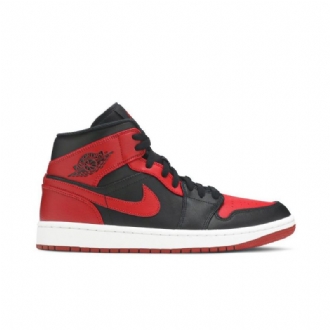 Air Jordan 1 Mid Svart Rød Hvit Herresko
