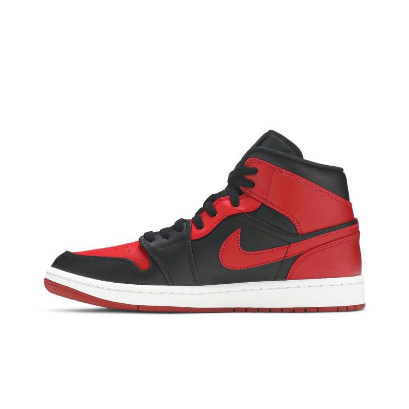 Air Jordan 1 Mid Svart Rød Hvit Herresko