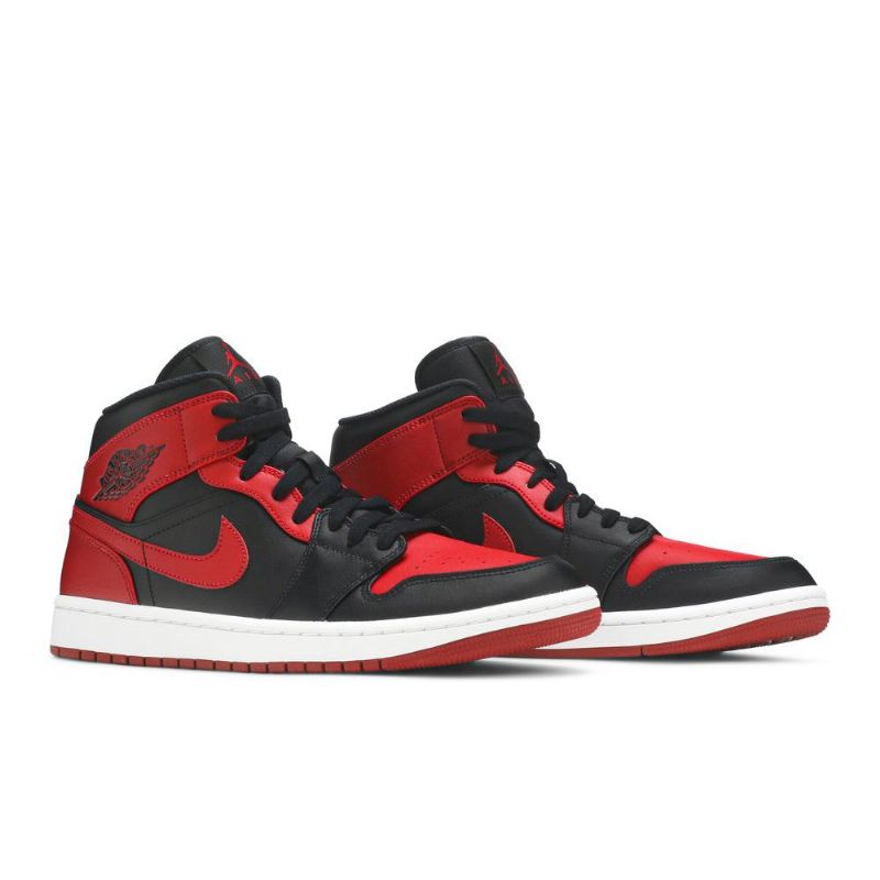 Air Jordan 1 Mid Svart Rød Hvit Herresko