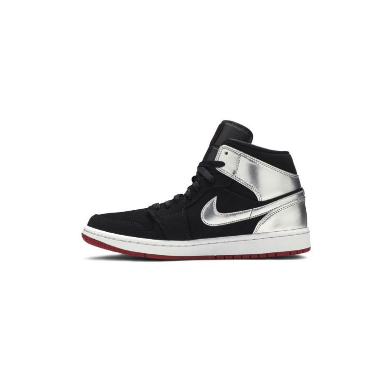 Air Jordan 1 Mid Svart Sølv Rød Herresko