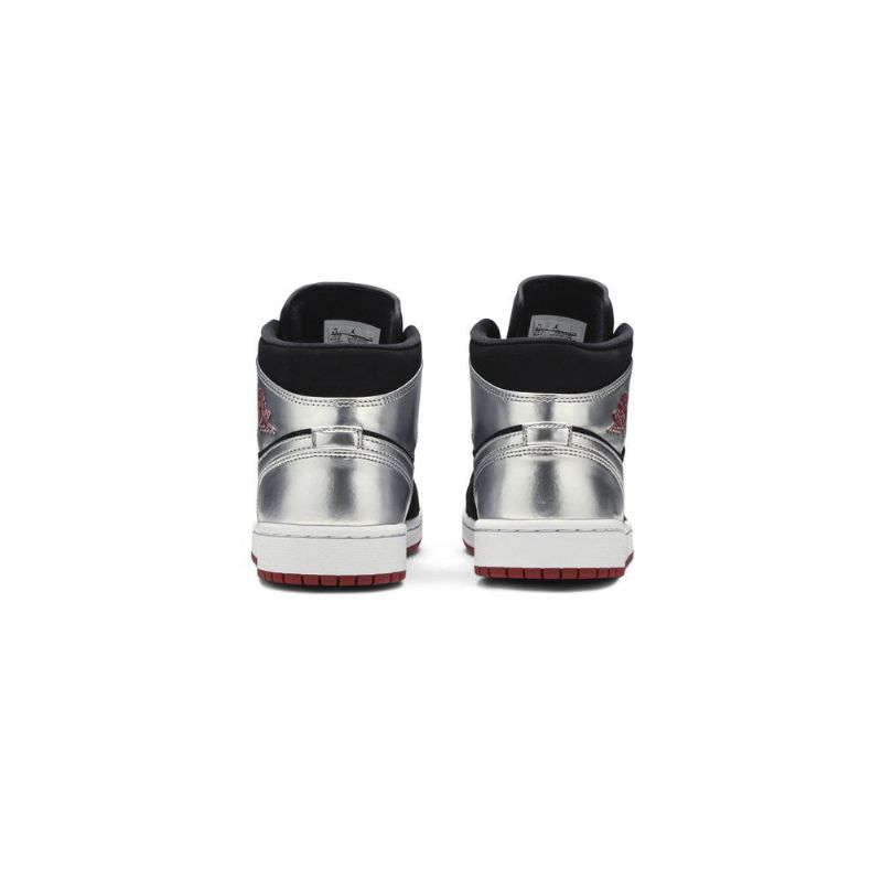 Air Jordan 1 Mid Svart Sølv Rød Herresko