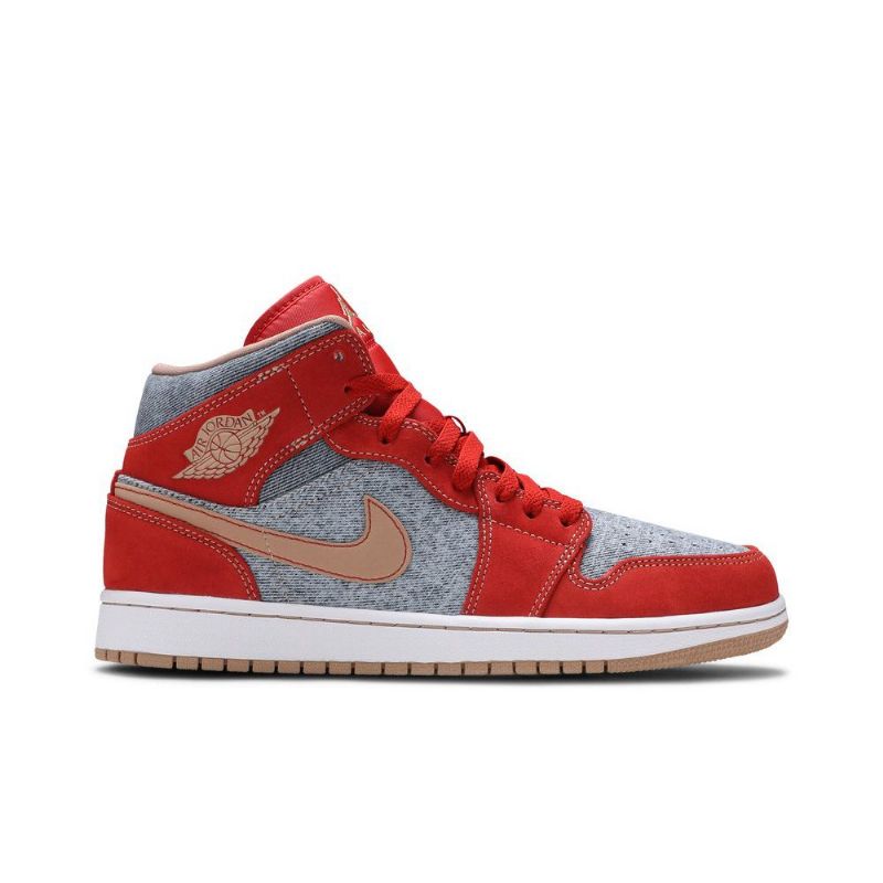 Air Jordan 1 Midt Rød Grå Hvit Herresko