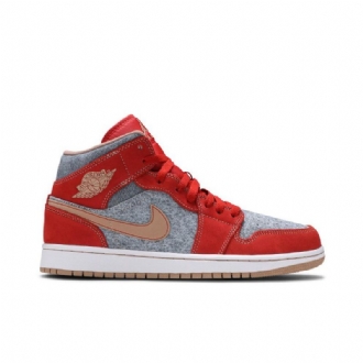 Air Jordan 1 Midt Rød Grå Hvit Herresko