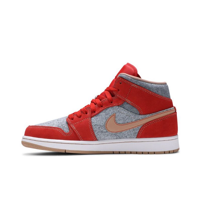 Air Jordan 1 Midt Rød Grå Hvit Herresko