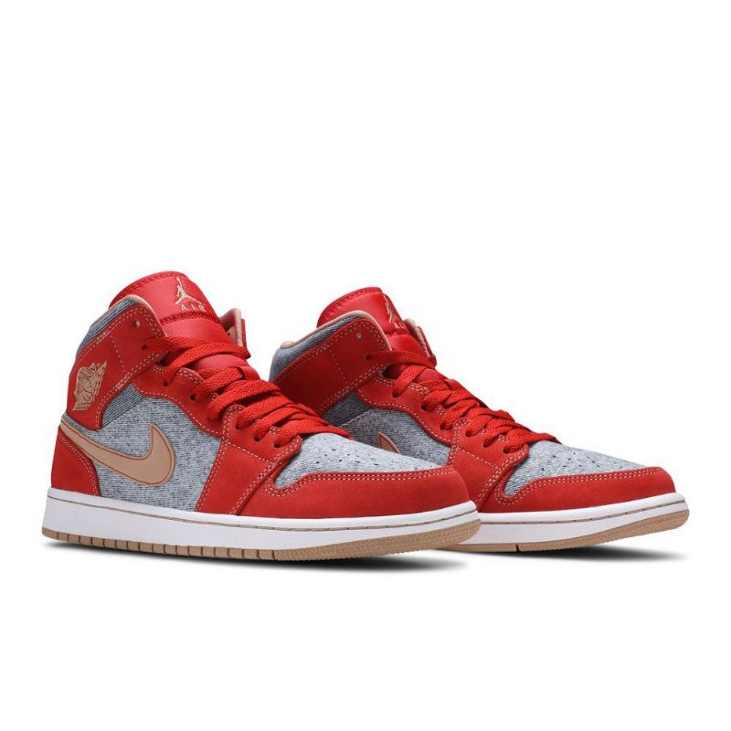 Air Jordan 1 Midt Rød Grå Hvit Herresko