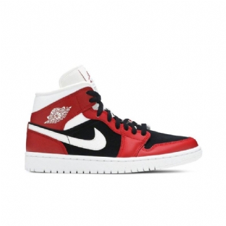 Air Jordan 1 Midt Rød Hvit Svart Damesko