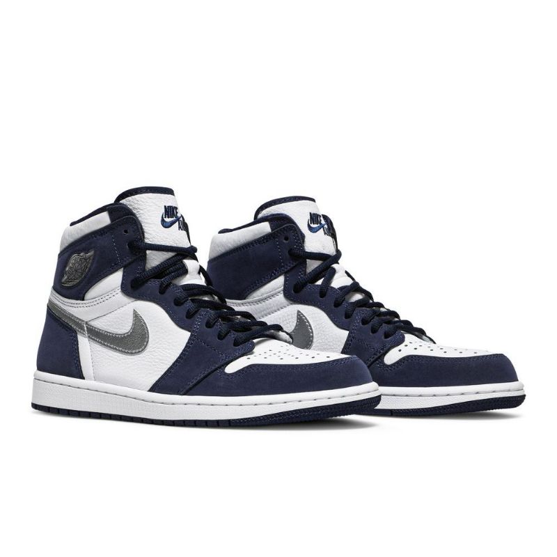 Air Jordan 1 Retro High Co.jp Hvit Marineblå Sølv Herresko
