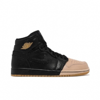 Air Jordan 1 Retro High Premium Svart Gull Khaki Damesko