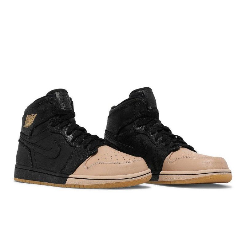 Air Jordan 1 Retro High Premium Svart Gull Khaki Damesko