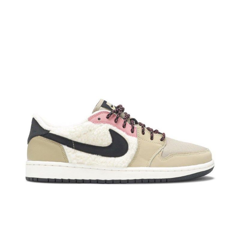 Air Jordan 1 Retro Low Fleece Beige Svart Rosa Hvit Damesko