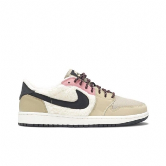 Air Jordan 1 Retro Low Fleece Beige Svart Rosa Hvit Damesko