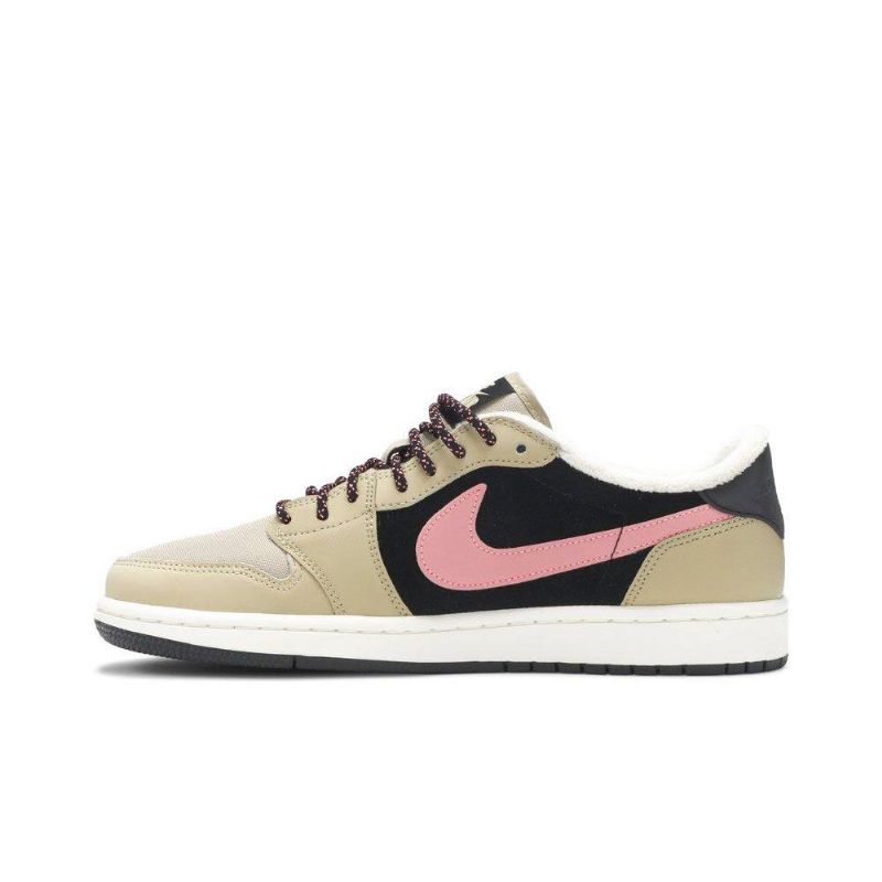 Air Jordan 1 Retro Low Fleece Beige Svart Rosa Hvit Damesko