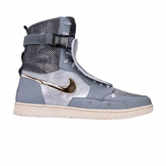 Air Jordan 1 Skokirurgen Anthony Davis Ruffles Grå Sølv Gull Svarte Herresko