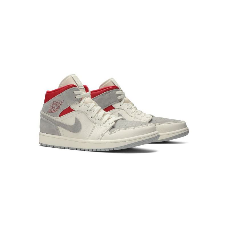 Air Jordan 1 Sneakersnstuff Mid Hvit Grå Rød Herresko