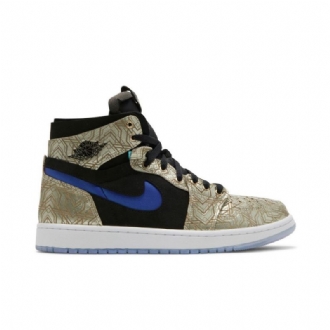 Air Jordan 1 Zoom Comfort Gull Svart Blå Herresko