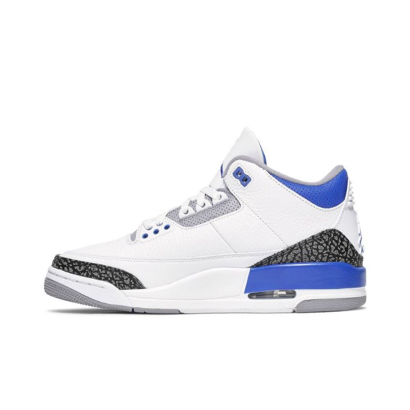 Air Jordan 3 Retro Hvit Svart Grå Blå Herresko