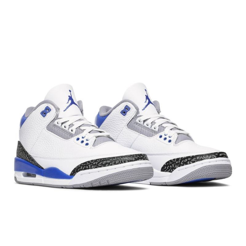 Air Jordan 3 Retro Hvit Svart Grå Blå Herresko