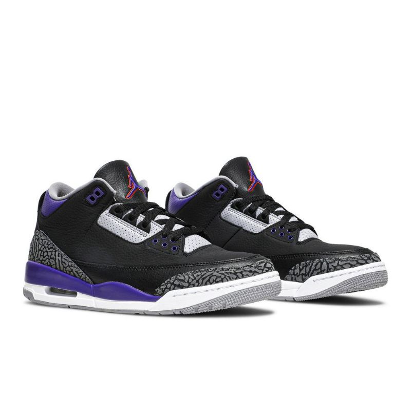 Air Jordan 3 Retro Svart Grå Lilla Hvit Herresko